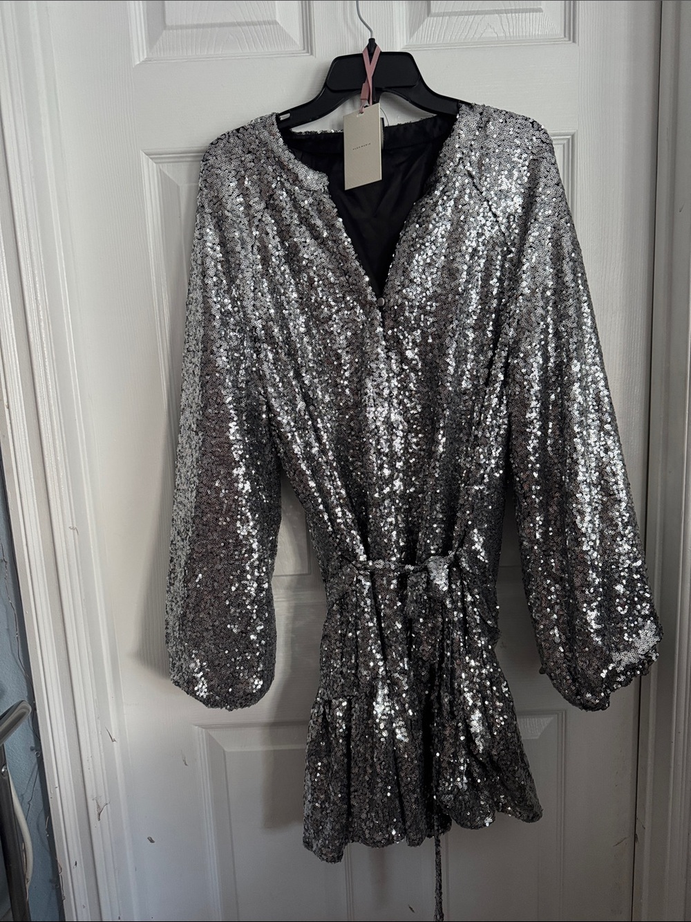 Women's Silver Sequin Wrap Romper - Brand Alex Marie